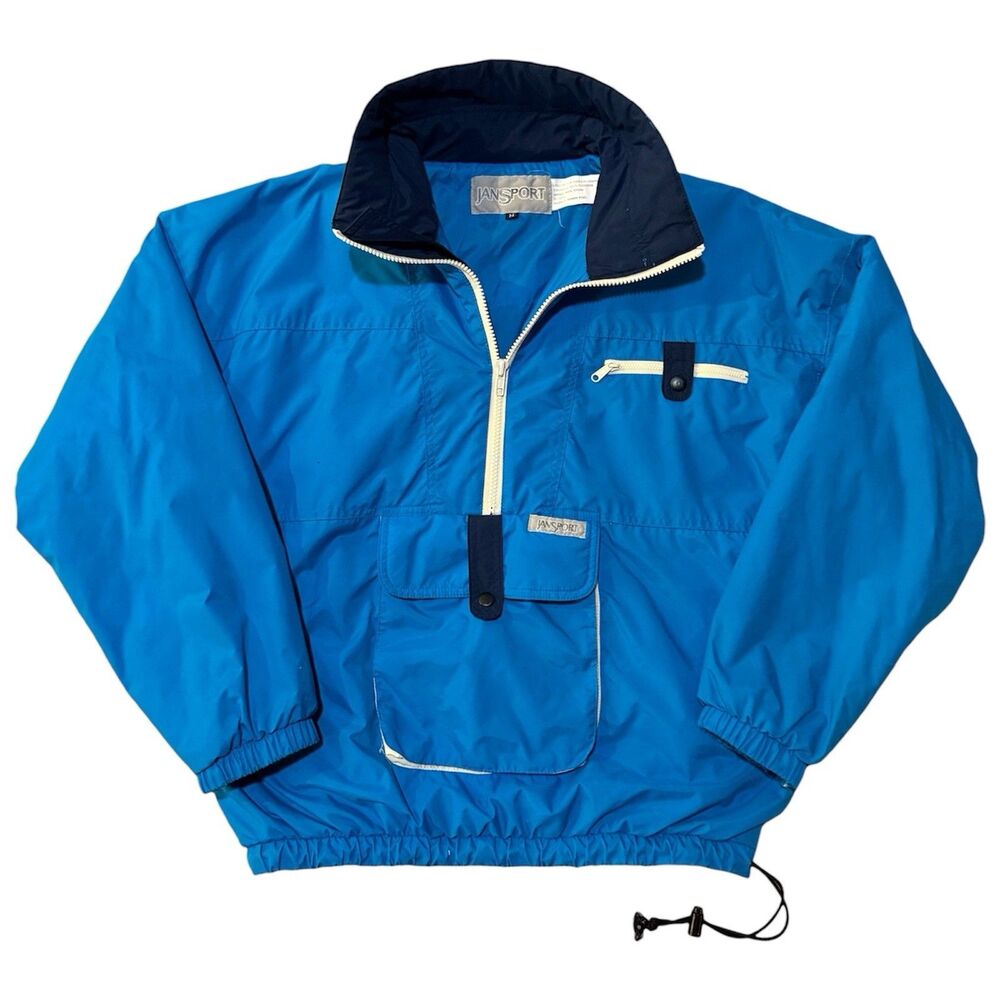 Vintage 80s 90s JanSport Nylon Pullover Windbreaker Jacket Blue Half Zip Men’s M